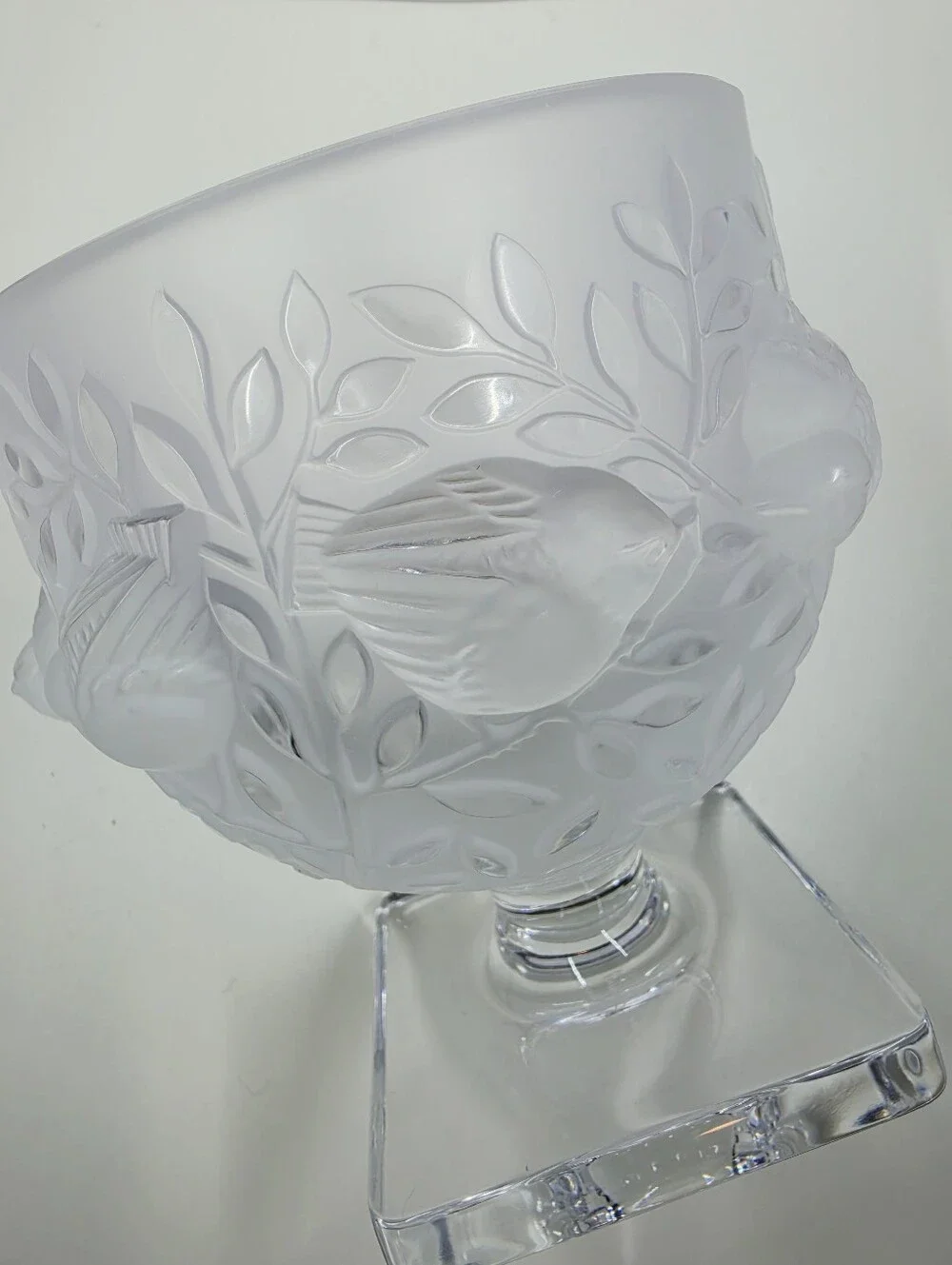 Lalique France Elisabeth Fauna & Flora Frosted Crystal Vase Square Pedestal